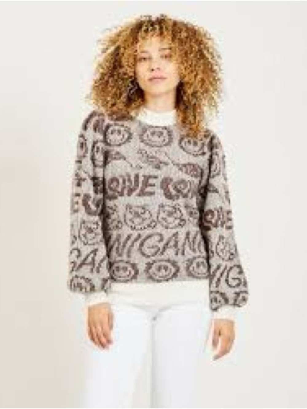 GANNI Brown & Cream Alpaca Wool Logo Knit Sweater | Size S
